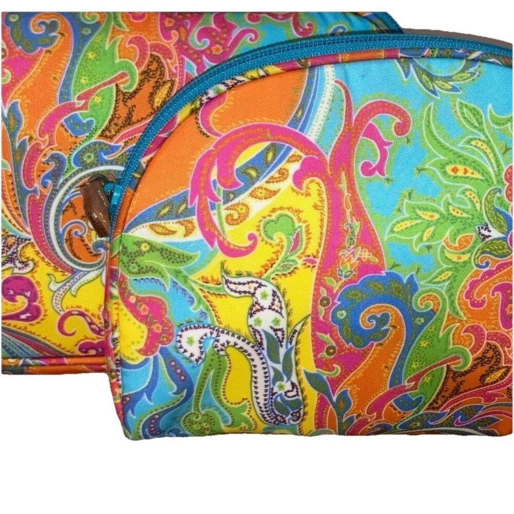 Lauren Ralph Lauren 2pc‎ Cosmetic Bag Set Paisley Multicolor Travel Pouches - Picture 5 of 5